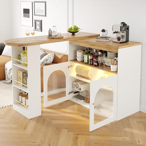 SogesHome Bartisch Esstisch Buffets Modern Ausziehbar Drehbar Bartisch Tisch Stehtisch Bistrotisch mit Stauraum und 1m langem LED Lichtstreifen für Esszimmer von SogesHome