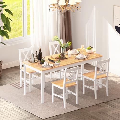 SogesHome Essgruppe Esszimmer Möbel Set Esstisch mit 4 Stühlen aus Holzwerkstoffen MDF Schlichtes Design für Esszimmer von SogesHome