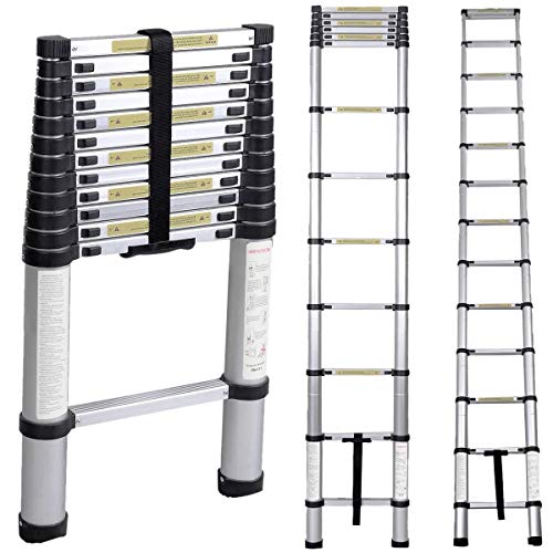SogesHome Faltbare Teleskopleiter Haushaltleiter 3,8M tragbar Leiter aus Aluminium Dachbodenleiter Mehrzweckleiter NSD-JF-001 von SogesHome