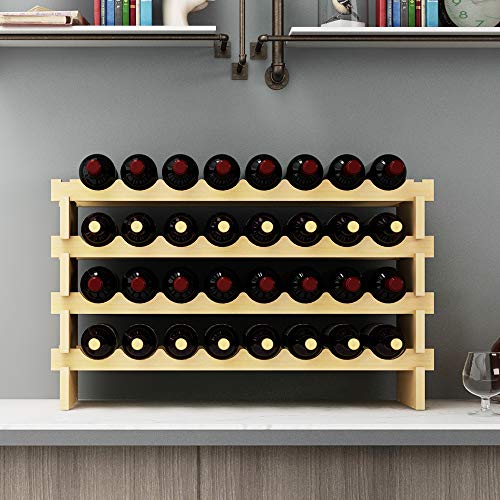 SogesHome Flaschenregal Weinregal Stapelbares Weinregale 4-Tier Weinlagerung für 32 Flaschen Weinständer Flaschenständer Weinlagerschrank aus Holz von SogesHome