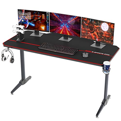 SogesHome Gaming Tisch 140cm Gaming Schreibtisch Computertisch in T-Form Gaming Table PC Tisch Schreibtisch mit Mausunterlage, Getränkehalter und Kopfhörerhaken,Bürotisch Ergonomischer Gamer Tisch von SogesHome