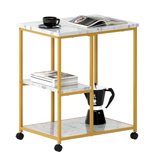 SogesHome Goldener Barwagen, stilvoller Rollwagen mit Regalen, mobiler Aufbewahrungs-Organizer mit abschließbaren Rädern für Wohnzimmer, Küche, Büro, Kaffee – luxuriöses Design für Unterhaltung von SogesHome