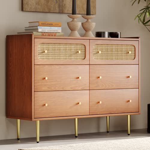 SogesHome Kommode Sideboard Buffets Schubladenkommode Kommode mit 6 Schubladen Rattan Sideboard Highboard für Schlafzimmer & alle Wohnräume von SogesHome