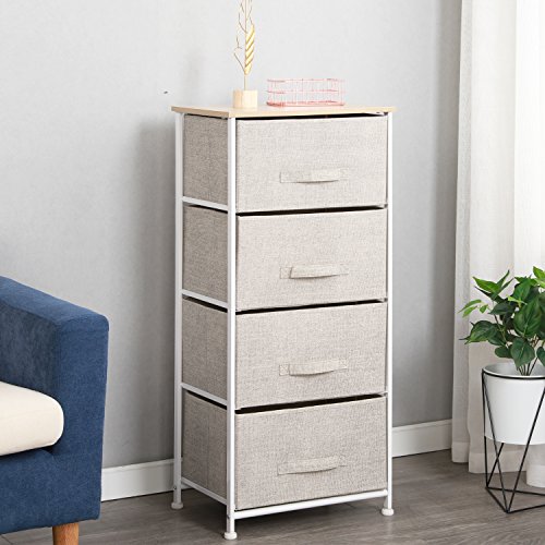 SogesHome Kommode mit 4 Schubladen,Ordnungsmöbel, Aufbewahrungskommode Textil für Schlafzimmer, Wohnzimmer oder – kleine Kommode mit Beige, 45 x 30 x 94cm,SH-WK-103 von SogesHome