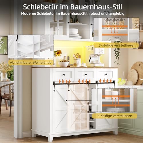 SogesHome Küchenschrank mit LED-Beleuchtung mit Verstellbaren Ablagen | APP-Steuerung & Musik-Modus,Variable Lichtfarben | Hochschrank Vitrinenschrank | Schmal 105 x 38.4 x 180 cm​​ (weiß) von SogesHome