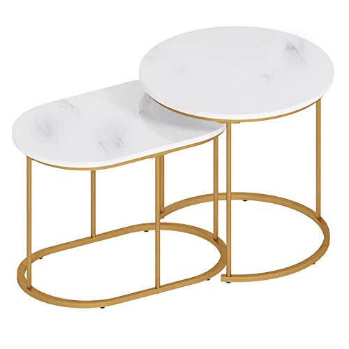 SogesPower 2er Set Runder Beistelltisch Geschachtelter Marmoroptik-Couchtische, Ineinander Schiebbare Wohnzimmer Tische mit Goldenen Beinen SogesPower 2er Set Runder Beistelltisch Geschachtelter Marmoroptik-Couchtische, Ineinander Schiebbare Wohnzimmer Tische mit Goldenen Beinen von SogesPower