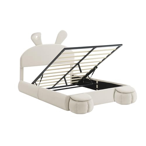 SogesPower Beige Samt Hydraulikbett 140x200cm Doppelbett mit höhenverstellbarem Kopfteil LED-Hasenohren, maschinenwaschbarem Bezug für sicheres orthopädisches Schlafen SogesPower Beige Samt Hydraulikbett 140x200cm Doppelbett mit höhenverstellbarem Kopfteil LED-Hasenohren, maschinenwaschbarem Bezug für sicheres orthopädisches Schlafen von SogesPower