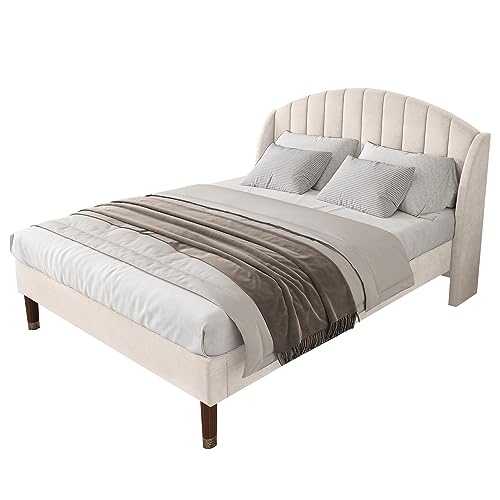 SogesPower Beiges Samt Doppelbett 160x200cm mit 7-Zonen-Kiefernlattenrost & Memory-Schaum-Kopfteil, Hypoallergener Veloursstoff und Silent-Technologie für gesundes Schlafklima SogesPower Beiges Samt Doppelbett 160x200cm mit 7-Zonen-Kiefernlattenrost & Memory-Schaum-Kopfteil, Hypoallergener Veloursstoff und Silent-Technologie für gesundes Schlafklima von SogesPower
