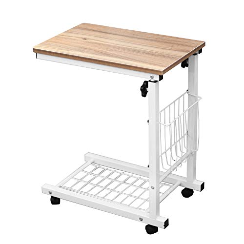 SogesPower C-Form Beistelltisch Verstellbarer Laptop-/Computer-Ständer, Nachttisch mit Rollen tragbarer Beistelltisch für Bett, Sofa Eiche von SogesPower