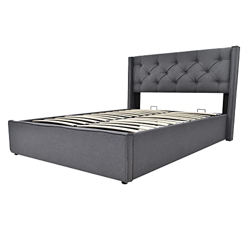 SogesPower Doppelbett 140x200 cm Grau Modernes Retro Bett hydraulischer Bettkasten Stauraum gepolstertes Kopfteil rutschfeste Latten Kiefernholz SogesPower Doppelbett 140x200 cm Grau Modernes Retro Bett hydraulischer Bettkasten Stauraum gepolstertes Kopfteil rutschfeste Latten Kiefernholz von SogesPower