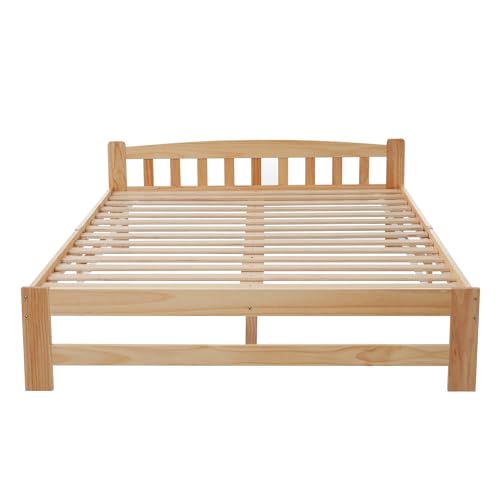 SogesPower Doppelbett 140x200 cm in Massivholz, Kiefernholz-Bett mit Metall-Mittelfuß & schlanker Bauweise, Stilvolles Design für Haupt- oder Gästezimmer von SogesPower