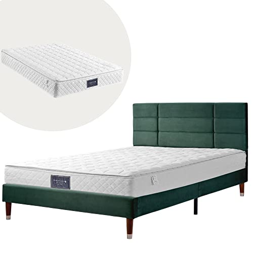 SogesPower Dunkelgrünes Samt Polsterbett 140x200cm Doppelbett mit 7-Zonen-Taschenfederkernmatratze, Luxuriöses Quilted-Design & 17cm Unterbett-Stauraum SogesPower Dunkelgrünes Samt Polsterbett 140x200cm Doppelbett mit 7-Zonen-Taschenfederkernmatratze, Luxuriöses Quilted-Design & 17cm Unterbett-Stauraum von SogesPower