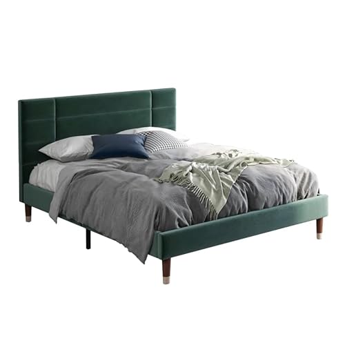 SogesPower Dunkelgrünes Samt Polsterbett 140x200cm mit Luxus-Kopfteil, Flach verpackt mit Bodenschwebetechnik für optimierte Luftzirkulation im Schlafzimmer SogesPower Dunkelgrünes Samt Polsterbett 140x200cm mit Luxus-Kopfteil, Flach verpackt mit Bodenschwebetechnik für optimierte Luftzirkulation im Schlafzimmer von SogesPower