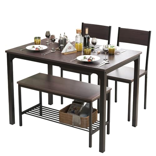 SogesPower Essgruppe für 4 Personen, Esstisch mit 2 Stühlen und 1 Bank, Esszimmertisch Set für Küche, Wohnzimmer und Essbereich SogesPower Essgruppe für 4 Personen, Esstisch mit 2 Stühlen und 1 Bank, Esszimmertisch Set für Küche, Wohnzimmer und Essbereich von SogesPower