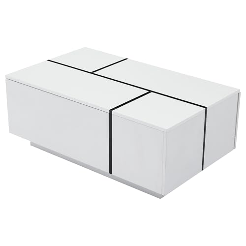 SogesPower Moderner weißer quadratischer Couchtisch Sofatisch in Patchwork-Farben mit Hochglanzoptik, 100 x 60 x 40 cm Wohnzimmertisch mit Vier Schubladen, Tragkraft bis zu 30 kg SogesPower Moderner weißer quadratischer Couchtisch Sofatisch in Patchwork-Farben mit Hochglanzoptik, 100 x 60 x 40 cm Wohnzimmertisch mit Vier Schubladen, Tragkraft bis zu 30 kg von SogesPower