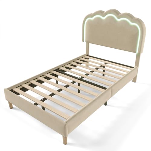 SogesPower Modernes LED-Bett 90x200 cm Beige, Einzelbett mit atmungsaktivem Leinenbezug & Farbwechsel-Funktion, Höhenverstellbares Design für Matratzen bis 30 cm SogesPower Modernes LED-Bett 90x200 cm Beige, Einzelbett mit atmungsaktivem Leinenbezug & Farbwechsel-Funktion, Höhenverstellbares Design für Matratzen bis 30 cm von SogesPower