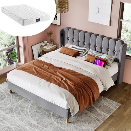 SogesPower Polster Doppelbett mit USB C Ladeanschlüssen 140x200 cm Grau Leinenbezug Inklusive Matratze Modernes Design Gästezimmer geeignet SogesPower Polster Doppelbett mit USB C Ladeanschlüssen 140x200 cm Grau Leinenbezug Inklusive Matratze Modernes Design Gästezimmer geeignet von SogesPower
