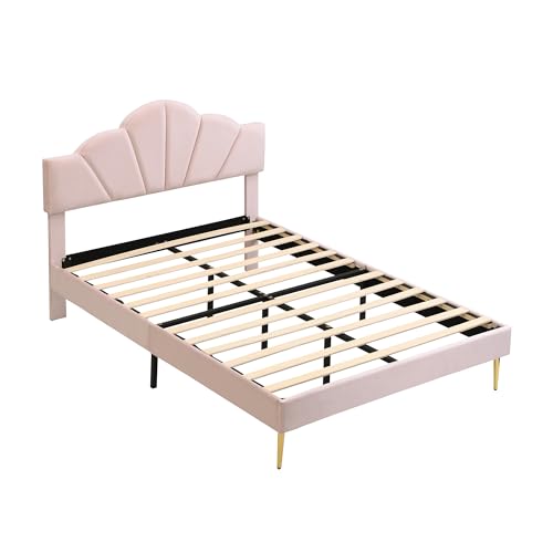 SogesPower Samt-Doppelbett 140x190 cm Rosa, Kunstvolles Muschel-Design mit 22 cm Stauraum & werkzeugloser Montage, Inkl. höhenverstellbarem Kopfteil SogesPower Samt-Doppelbett 140x190 cm Rosa, Kunstvolles Muschel-Design mit 22 cm Stauraum & werkzeugloser Montage, Inkl. höhenverstellbarem Kopfteil von SogesPower