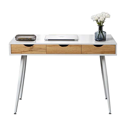 SogesPower Schreibtisch 110 cm mit 3 Schubladen - Moderner Computertisch für Homeoffice & Büro - Eleganter & Funktionaler Arbeitstisch - Weiß von SogesPower