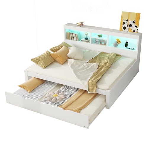 SogesPower Tagesbett 140x200 cm Weiß, Innovatives 2-in-1 Ausziehbett mit Stauraum & Soft-Close-Fächern, Platzsparendes Design + 16 Farben LED für Kinderzimmer SogesPower Tagesbett 140x200 cm Weiß, Innovatives 2-in-1 Ausziehbett mit Stauraum & Soft-Close-Fächern, Platzsparendes Design + 16 Farben LED für Kinderzimmer von SogesPower