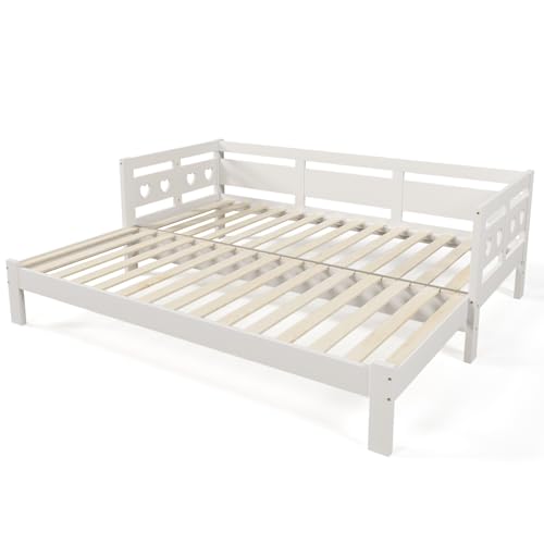 SogesPower Tagesbett Ausziehbares Sofabett 90x190cm Kiefer Massivholz 2 Schlafplätze Rollrost Weiß Modernes Design Multifunktional Für Kleine Räume SogesPower Tagesbett Ausziehbares Sofabett 90x190cm Kiefer Massivholz 2 Schlafplätze Rollrost Weiß Modernes Design Multifunktional Für Kleine Räume von SogesPower