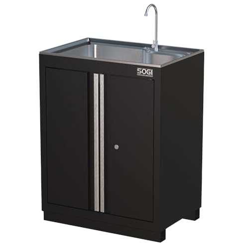 Werkstattschrank mit integrierter Spüle SOGI ARR-M-LAVABO – 2 Türen – 2 Einlegeböden – mit Armatur – 680 x 460 x 900 mm von Sogi
