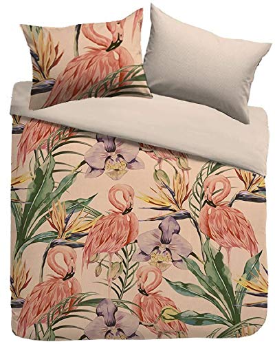 Sognamo PUY Baumwollbettwäsche 135x200 80x80cm Farbe Multi Flamingo Reißverschluss Doubleface Wendebettwäsche von Kayori