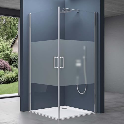 Sogood Eck-Duschkabine 75x85x195cm Duschabtrennung Hebe- und Senkmechanismus Eckdusche ESG-Sicherheitsglas Milchglas Streifen mit Easy-Clean-Beschichtung Ravenna24MS von Sogood