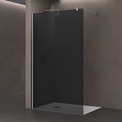 doporro Duschwand Duschtrennwand 130x200 Walk-In Dusche mit Stabilisator Bremen01 VG aus Echtglas 8mm ESG-Sicherheitsglas vollgrau inkl. Nanobeschichtung von doporro