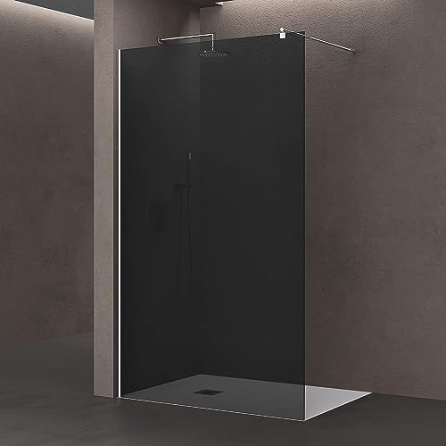 doporro Duschwand Duschtrennwand 80x200 Walk-In Dusche mit Stabilisator Bremen01 VG aus Echtglas 8mm ESG-Sicherheitsglas vollgrau inkl. Nanobeschichtung von Sogood