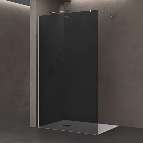 doporro Duschwand Duschtrennwand 90x200 Walk-In Dusche mit Stabilisator Bremen01 VG aus Echtglas 8mm ESG-Sicherheitsglas vollgrau inkl. Nanobeschichtung von Sogood