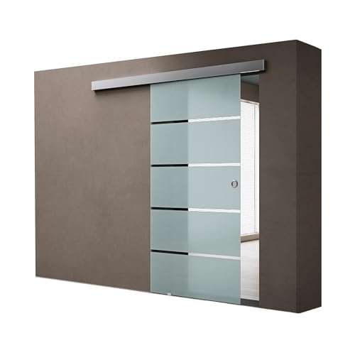 doporro Glasschiebetür Komplettset Softclose 90 x 205 cm | 15mm Wandabstand | Schiebetür mit ESG-Sicherheitsglas | Zimmertür Glas mit 5-Milchglas-Streifen mit Muschelgriff | Amalfi-plus 11 doporro Glasschiebetür Komplettset Softclose 90 x 205 cm | 15mm Wandabstand | Schiebetür mit ESG-Sicherheitsglas | Zimmertür Glas mit 5-Milchglas-Streifen mit Muschelgriff | Amalfi-plus 11 von doporro