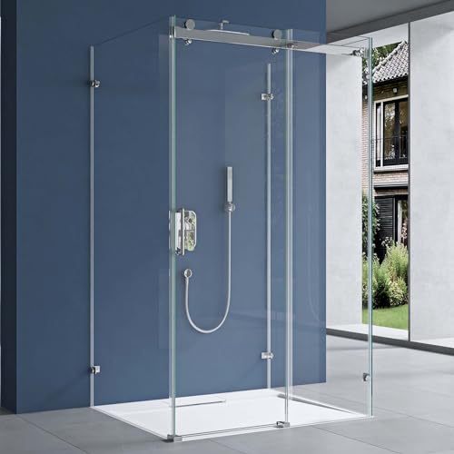 doporro U-Form Duschkabine Ravenna17-2 120x100x195cm Duschabtrennung mit Schiebetür ESG-Sicherheitsglas Klarglas 4-Punktbefestigung inkl. beidseitiger Easy-Clean-Beschichtung von doporro