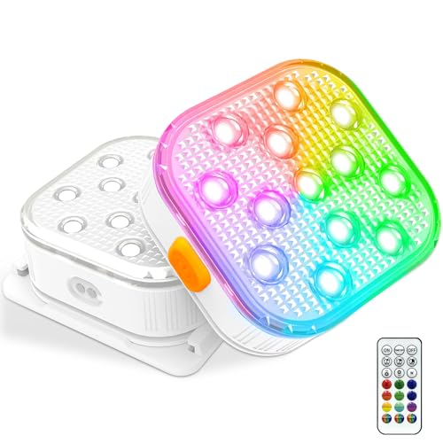 Poolbeleuchtung (2er Pack), tauchbares LED-Licht mit Fernbedienung, 5 stufenverstellbare Helligkeitsstufen, 16 Farben & 6 RGB-Modi, IP68 wasserdicht, 10-stündige Laufzeit, Montagezubehör inklusive von SohoTeco