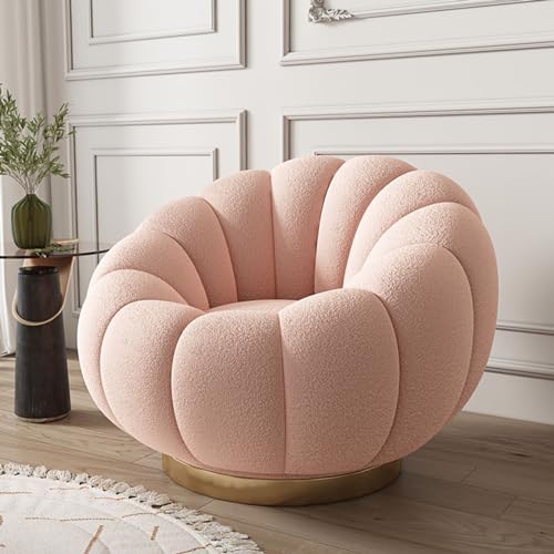 360° drehbarer Sofastuhl, breiter gepolsterter runder Sessel mit Metallgestell und hoher Rückenlehne, moderner technischer Samt-/Sherpa-Stuhl for Wohnzimmer, Schlafzimmer (Color : Pink) von Sohodoo