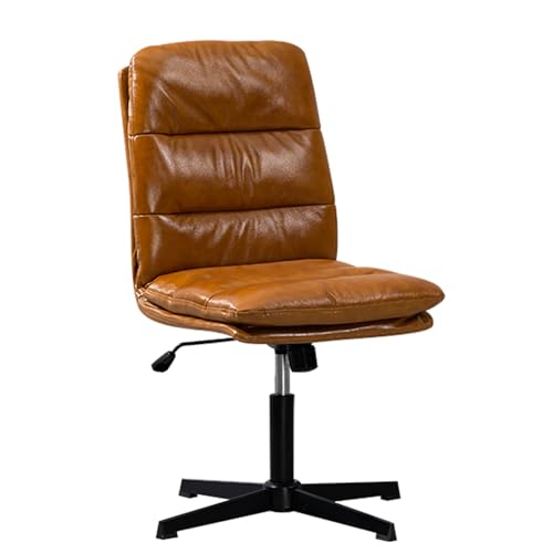 Armloser Bürostuhl ohne Räder, armloser Criss-Cross-Stuhl, Leder-Schminkstuhl mit gekreuzten Beinen, drehbarer, höhenverstellbarer Stuhl for das Heimbüro (Color : Brown) von Sohodoo