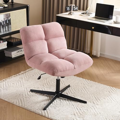 Criss-Cross-Stuhl, armloser Büro-Schreibtischstuhl mit gekreuzten Beinen und gepolstertem, breitem Sitz, moderner, ergonomischer, drehbarer Computer-Schminkstuhl mit Verstellbarer Höhe (Color : Pink von Sohodoo
