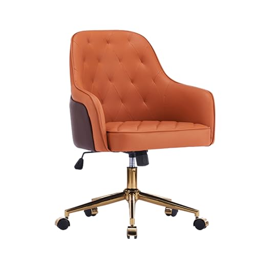 Home-Office-Stuhl, drehbarer Schreibtischstuhl aus Rindsleder der ersten Schicht mit Rädern und goldenem Gestell, for Wohnzimmer, Schlafzimmer, Waschtisch, Arbeitszimmer (Color : Orange) von Sohodoo