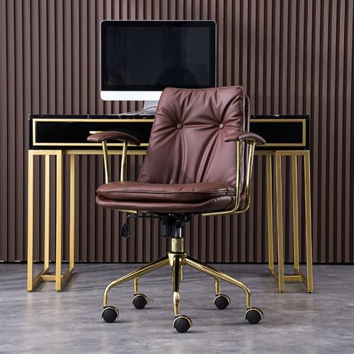 Home-Office-Stuhl, moderner, gepolsterter Schreibtischstuhl aus PU-Leder mit mittlerer Rückenlehne und Armlehnen, Verstellbarer, drehbarer Computerstuhl mit Rollen (Color : G) von Sohodoo