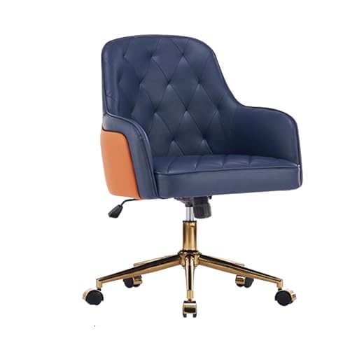 Home-Office-Stuhl mit Rädern, höhenverstellbarer, ergonomischer Computer-Kippstuhl aus Rindsleder der ersten Schicht im Schaukelstil for Büro, Besprechung, Arbeitszimmer (Color : Blue) von Sohodoo