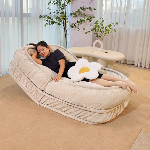 Lazy Sofa Bodenstuhl 14-Feilen-Anpassung der Rückenlehne Couchbett Dickes weiches Kissen Couchliegebett for Schlafzimmer-Wohnzimmermöbel (Color : Beige) von Sohodoo
