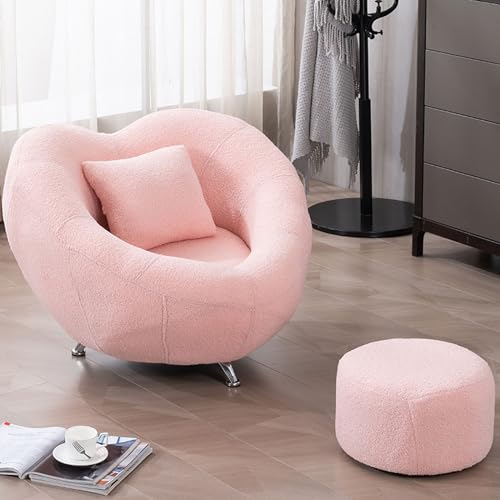 Lazy Sofa-Stuhl mit Ottomane, Chaiselongue aus Sherpa-Stoff for den Innenbereich, moderner Mid-Century-Stuhl for das Lesezimmer im Schlafzimmer (Color : Pink) von Sohodoo