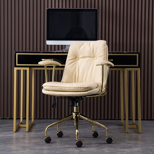 PU-Leder-Home-Office-Schreibtischstuhl, Bürostuhl mit hoher Rückenlehne, moderner drehbarer Bürostuhl, Verstellbarer drehbarer Computerstuhl mit goldenen Beinen und Armen (Color : A) von Sohodoo