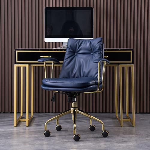 PU-Leder-Home-Office-Schreibtischstuhl, Bürostuhl mit hoher Rückenlehne, moderner drehbarer Bürostuhl, Verstellbarer drehbarer Computerstuhl mit goldenen Beinen und Armen (Color : F) von Sohodoo