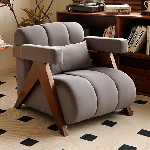 Sohodoo Freizeit-Einzelsofa aus Lammfell – Massivholzrahmen kann Taille, Nacken, Hüfte und Oberschenkel stützen. Ergonomisches Design, geeignet for Balkon, Arbeitszimmer.(B) von Sohodoo