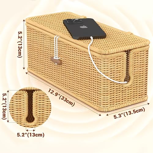Sohodoo Handgewebte Kabelmanagementbox aus Rattan – Organizer unter dem Schreibtisch for Steckdosenleisten, Stromkabel, Fernseh- und Computerkabel(B) von Sohodoo
