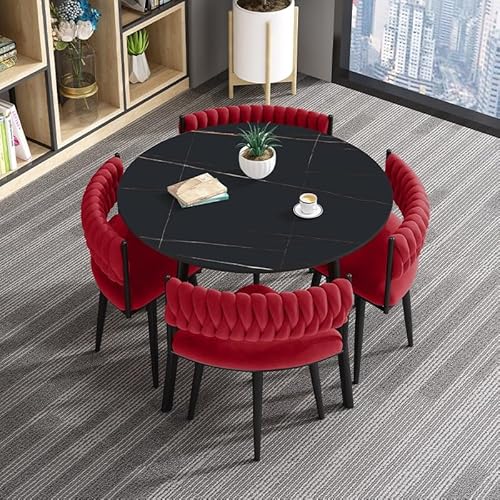 Sohodoo Kleines rundes Esstisch-Set for 4 Personen, platzsparende Küchenmöbel mit 4 Stühlen, Naturholz-Finish(D) von Sohodoo