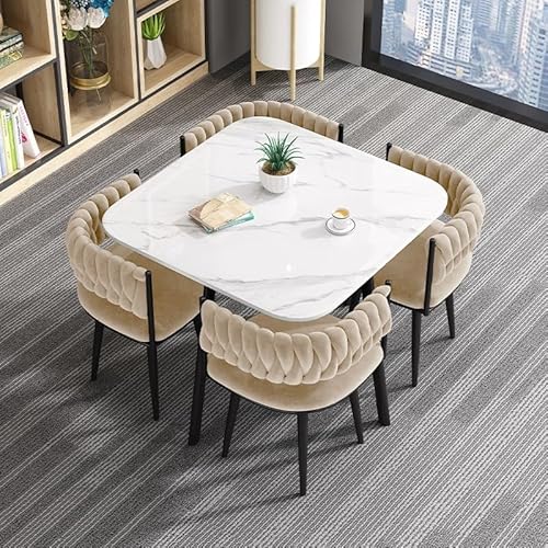 Sohodoo Kleines rundes Esstisch-Set for 4 Personen, platzsparende Küchenmöbel mit 4 Stühlen, Naturholz-Finish(H) von Sohodoo