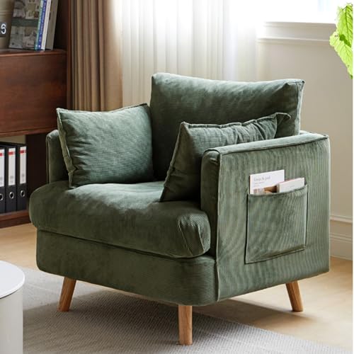 Sohodoo Moderner Wohnzimmerstuhl, übergroßer gepolsterter Sessel, bequemer Einzelsofastuhl, Vintage-Loungesessel for Schlafzimmer/Heimbüro/Arbeitszimmer (Color : Green) von Sohodoo