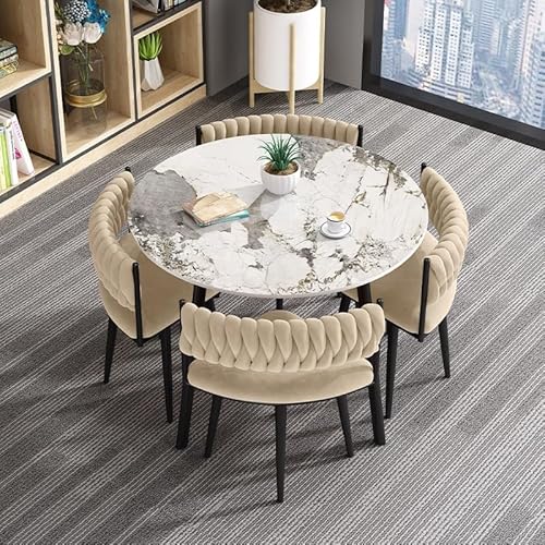 Sohodoo Modernes rundes Esstisch- und 4-Stühle-Set, Massivholz-Küchenmöbel for Büro, Wohnzimmer, leicht zu reinigen(C) von Sohodoo